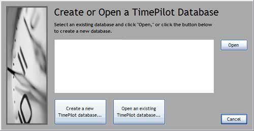 Create or Open a Database screen Create or Open a Database screen