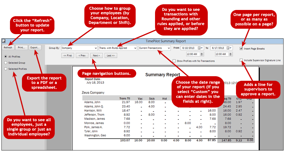 TimePilot's Summary Report