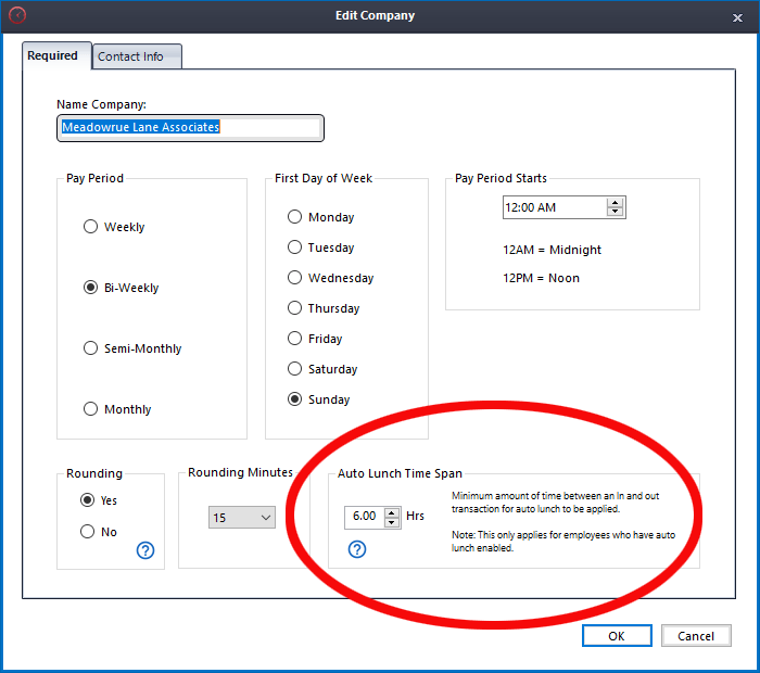 Auto Lunch is set up on the 'Companies' tab. Auto Lunch is set up on the 'Companies' tab.