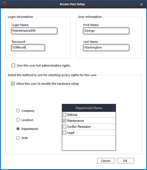 A sample login setup.