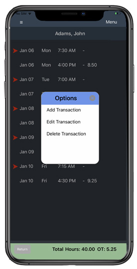 Need to insert or edit a transaction? Just tap 'Menu.'