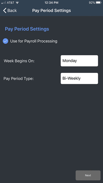 Payroll Processing Setup screen