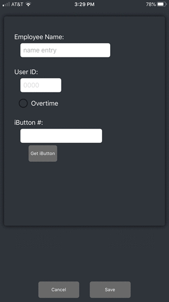 Employee setup screen.